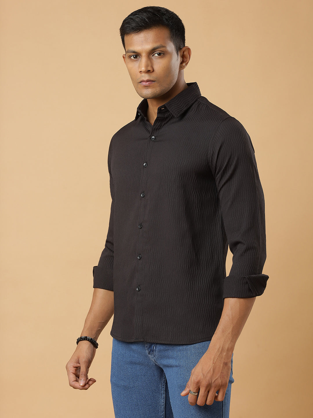 Black | Wavy Ridge | Pleated Design Shirt