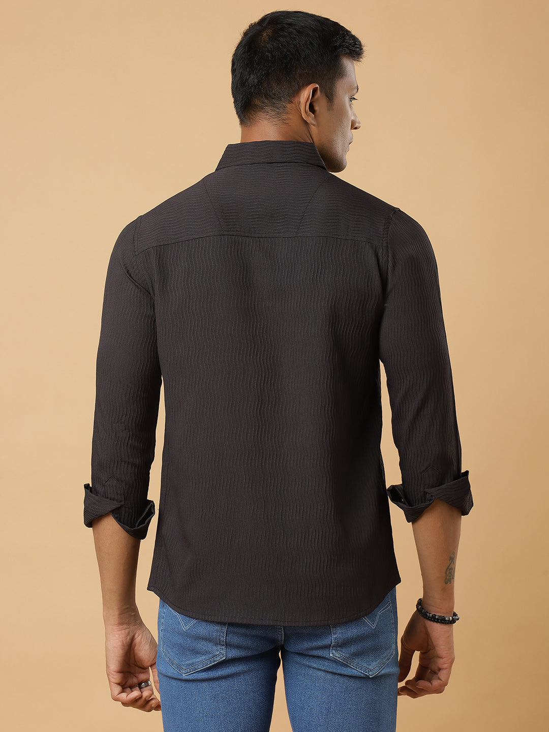 Black | Wavy Ridge | Pleated Design Shirt