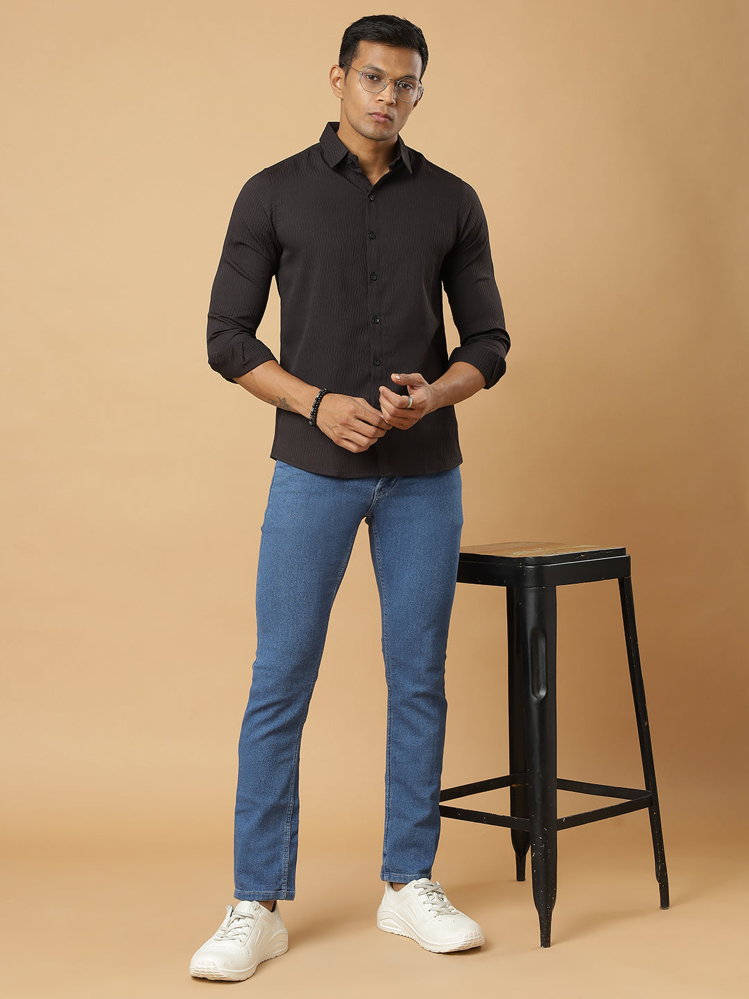 Black | Wavy Ridge | Pleated Design Shirt