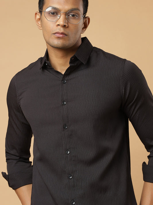 Black | Wavy Ridge | Pleated Design Shirt