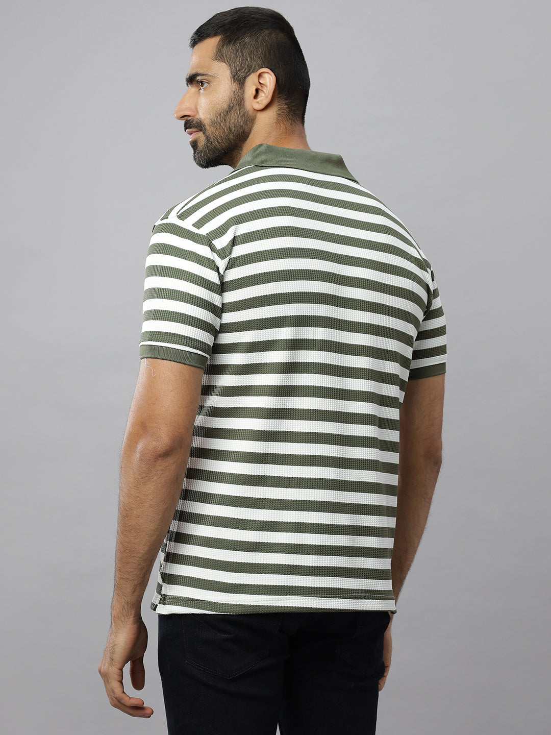 Olive Waffle Polo Striped T-Shirt