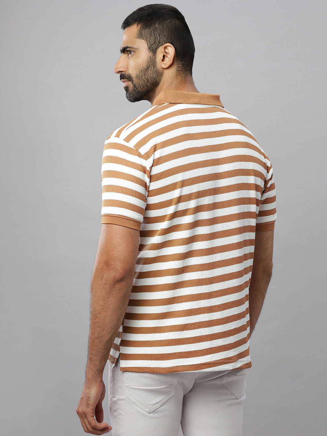 Brown Waffle Polo Striped T-Shirt