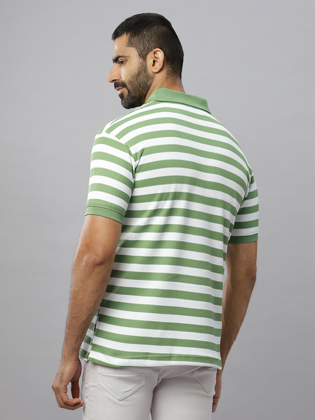 Green Waffle Polo Striped T-Shirt