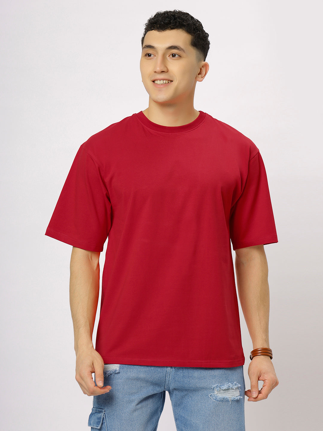 Red Supima Oversize Round Neck T-shirt