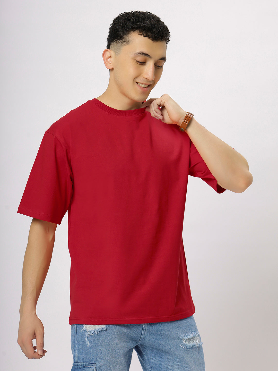 Red Supima Oversize Round Neck T-shirt