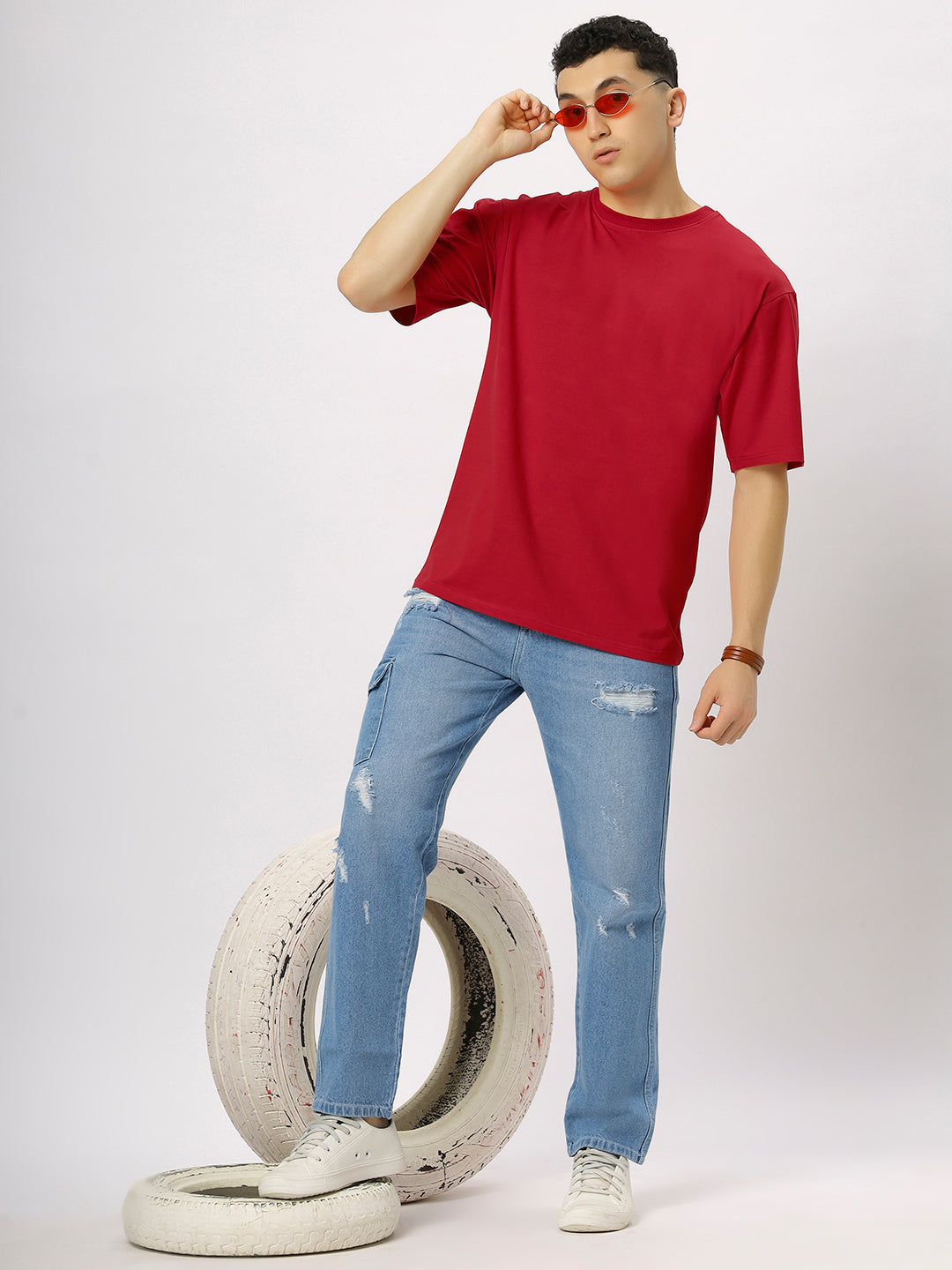 Red Supima Oversize Round Neck T-shirt