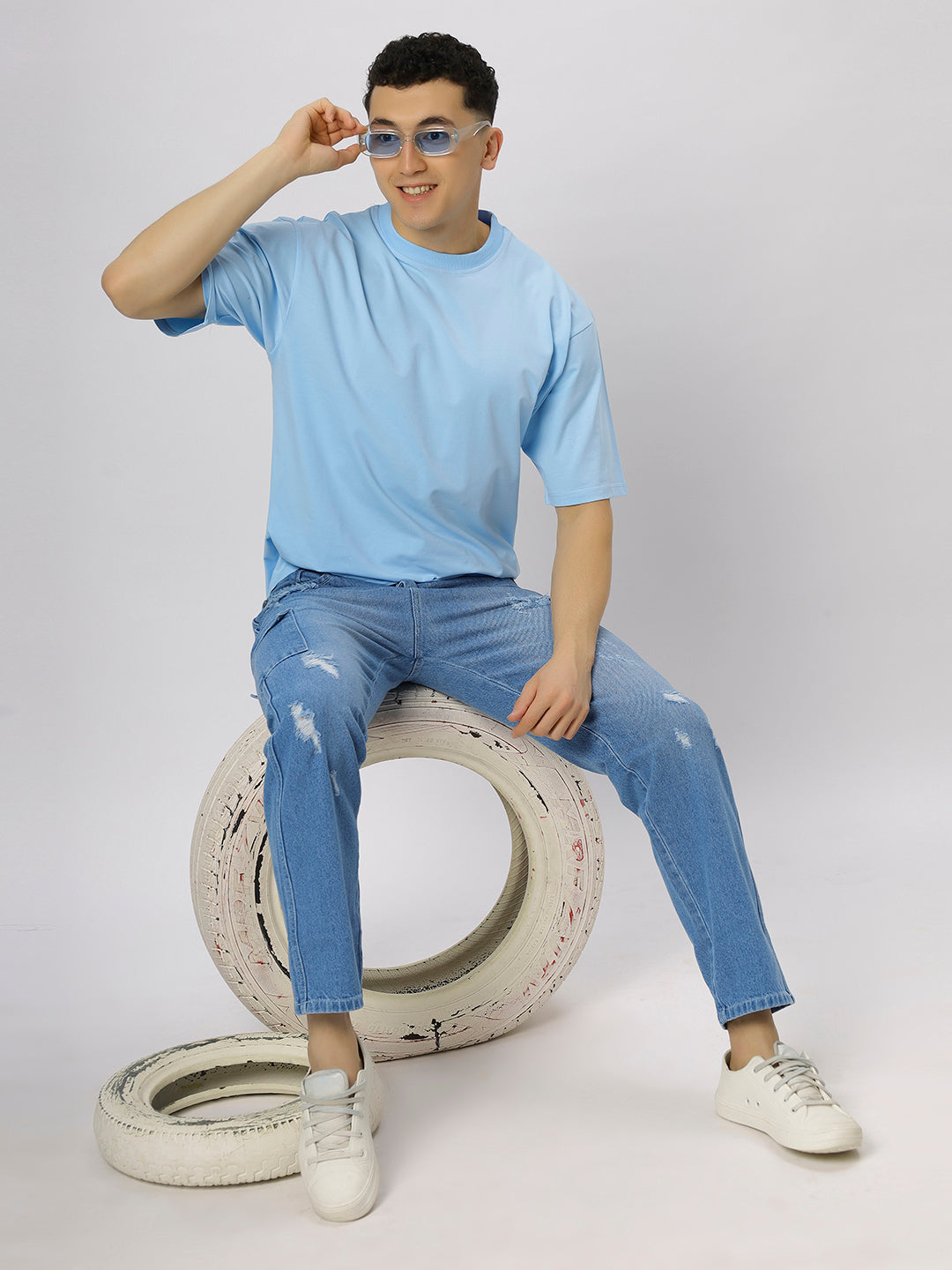 Sky Supima Oversize Round Neck T-shirt