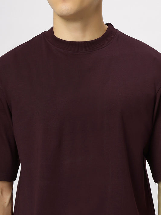 Wine Supima Oversize Round Neck T-shirt