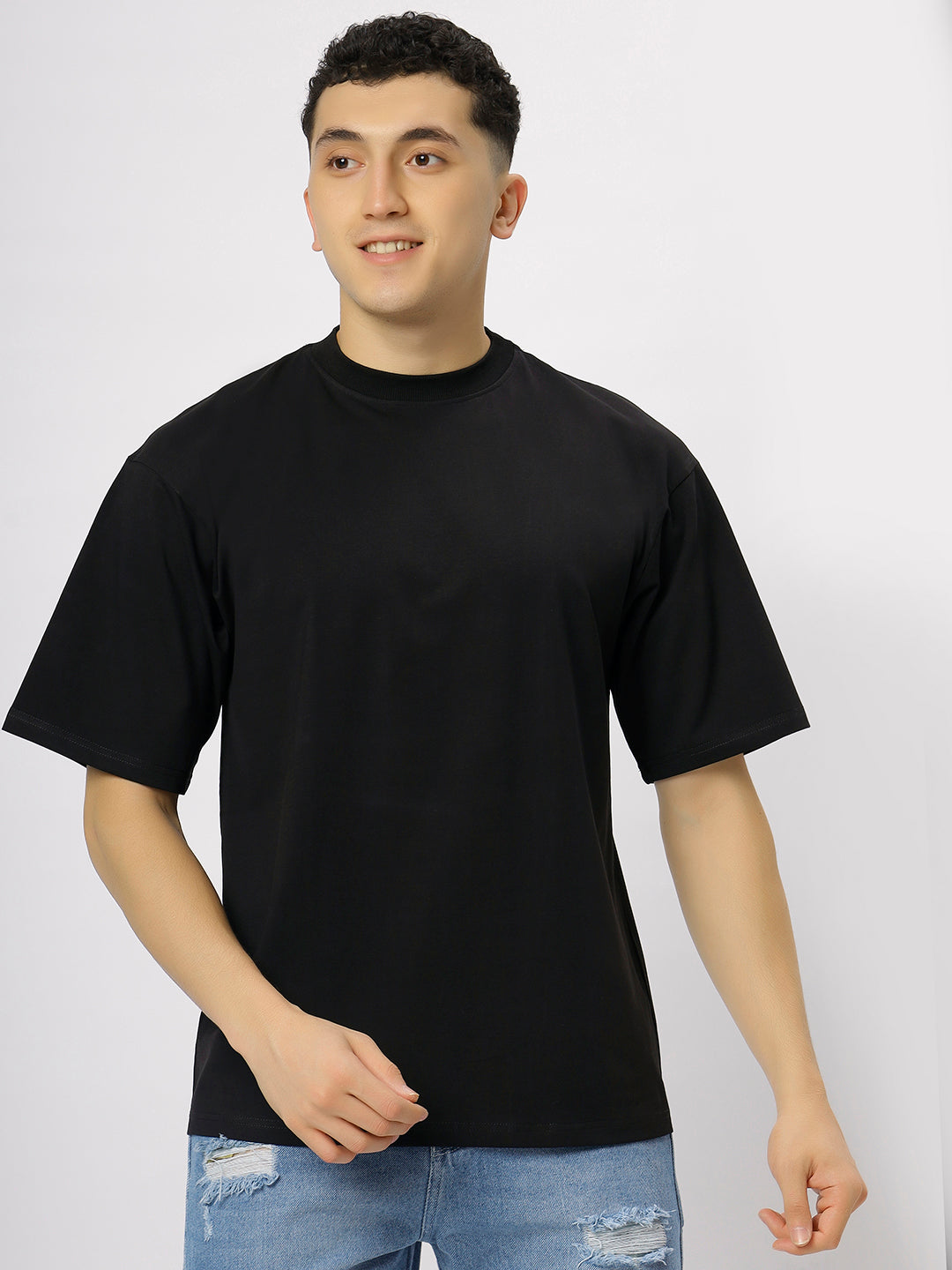 Black Supima Oversize Round Neck T-shirt