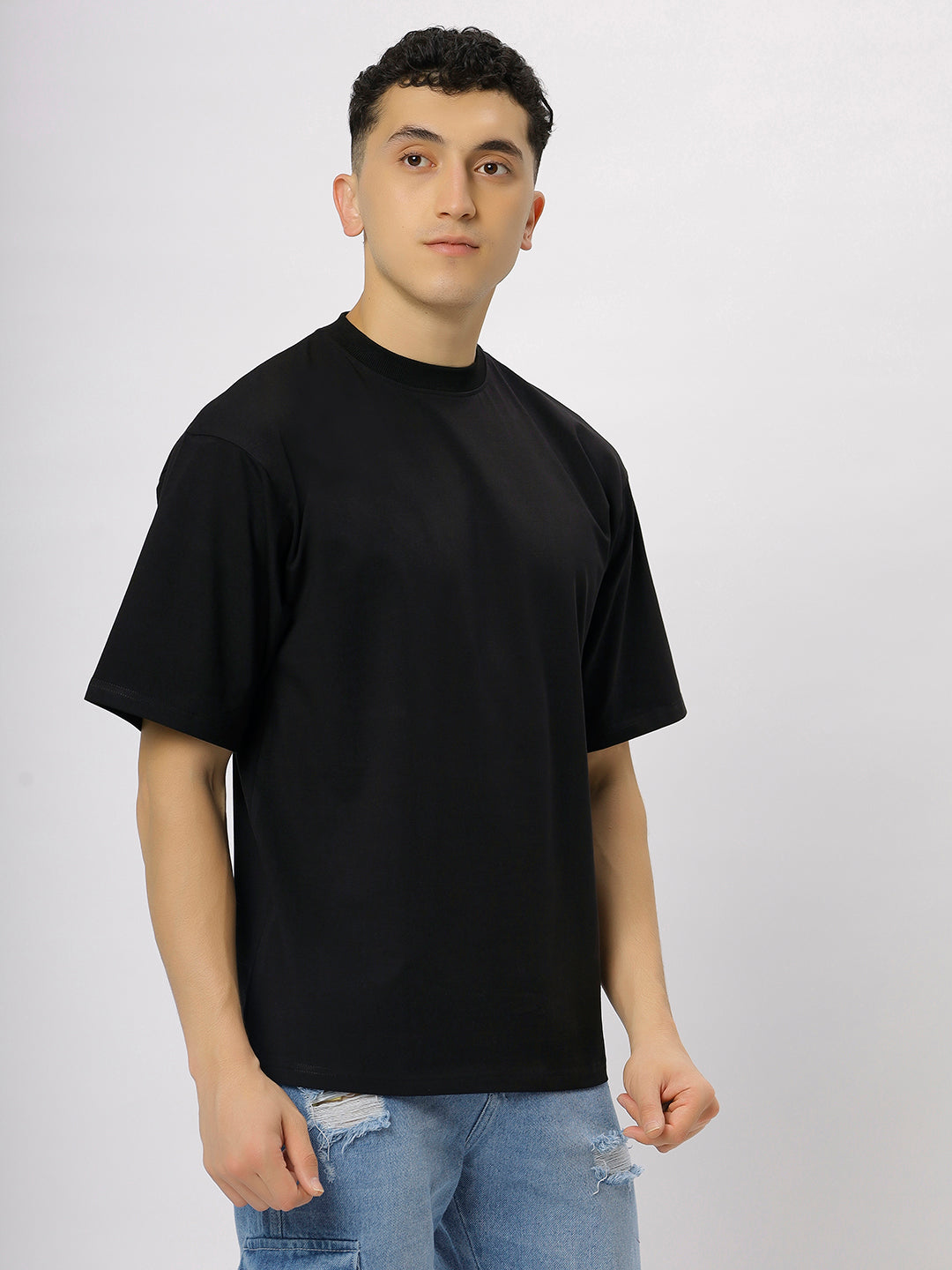 Black Supima Oversize Round Neck T-shirt