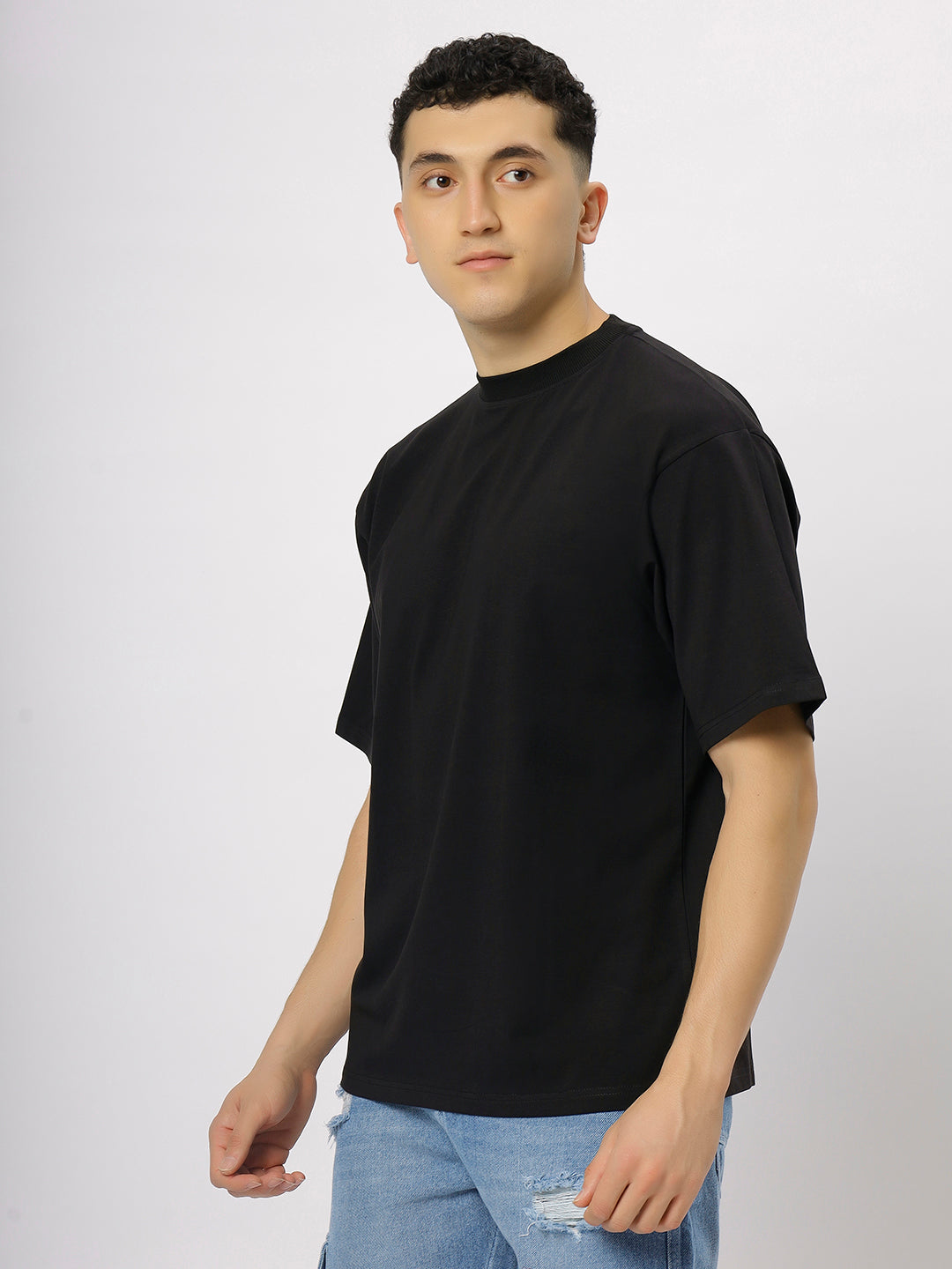 Black Supima Oversize Round Neck T-shirt