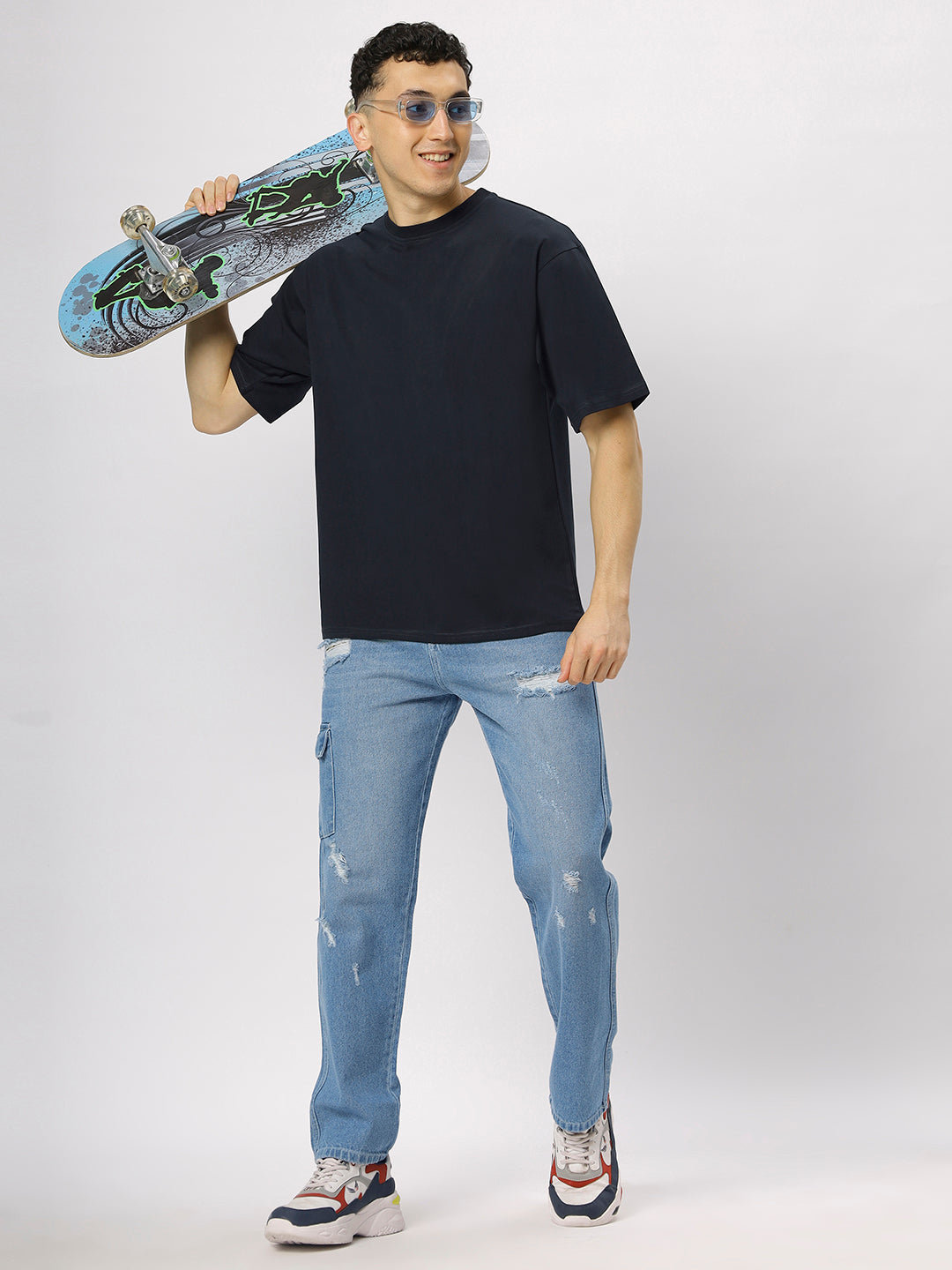 Navy Blue Supima Oversize Round Neck T-shirt