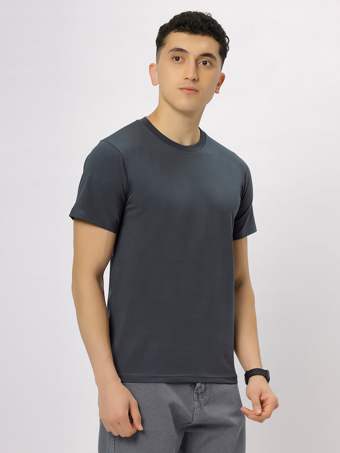 Steel Grey Supima Round Neck T-Shirt