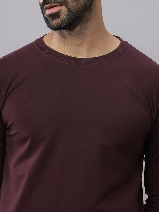 Wine Supima Full Sleeve Round Neck T-shirt