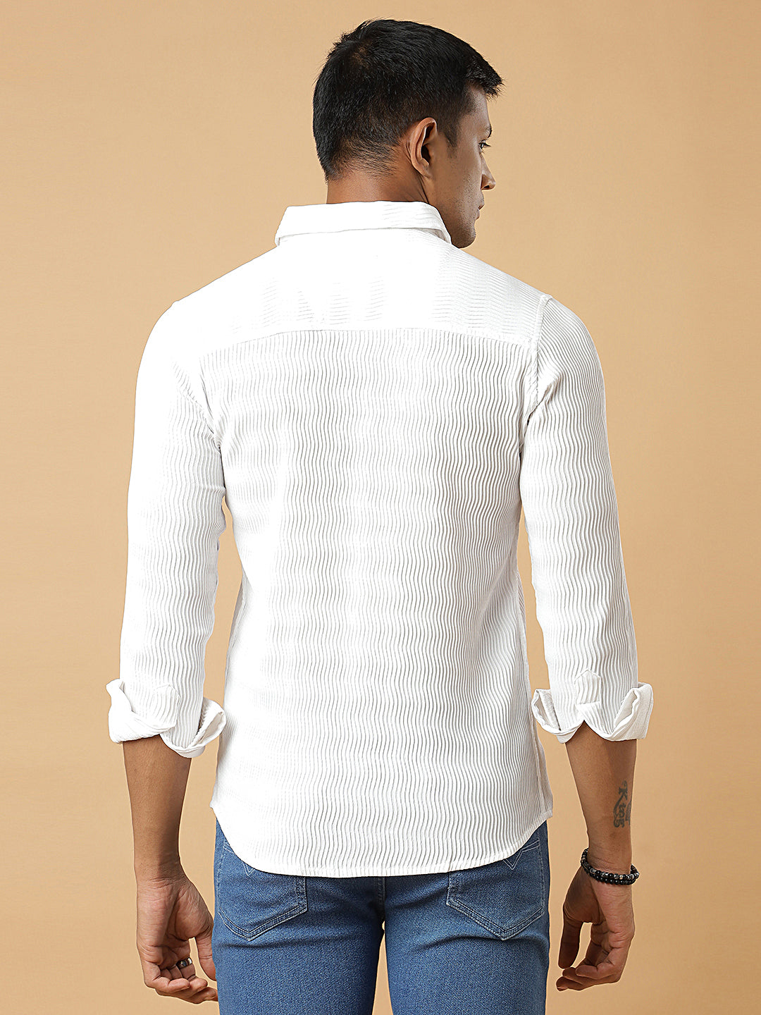 White | Wavy Ridge | Pleated Design Shirt