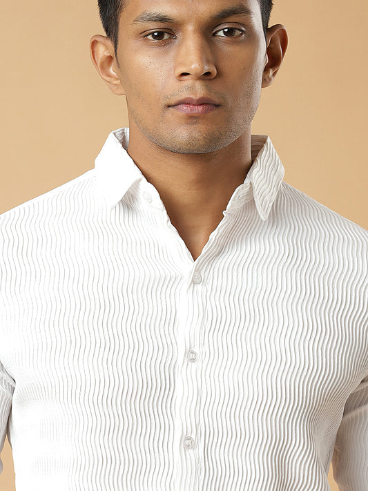 White | Wavy Ridge | Pleated Design Shirt