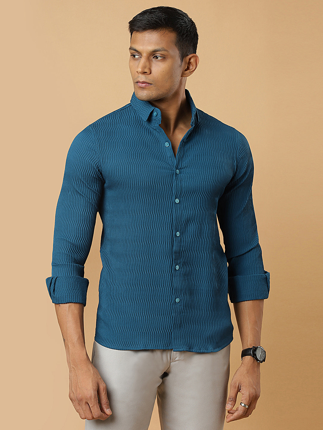 Peacock | Wavy Ridge | Pleated Design Shirt