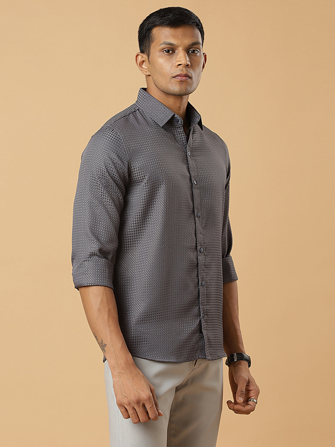 Steel Grey | Classic Waffle Pattern | Waffle Texture Shirt
