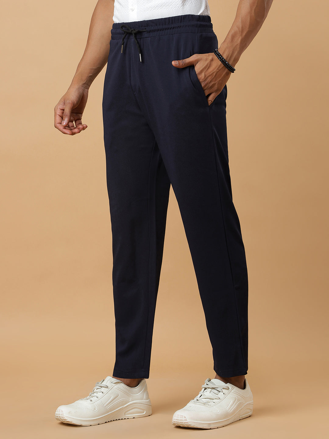 Navy Blue | Stretchable Ribbed Track Pants | Gym & Daily Wear