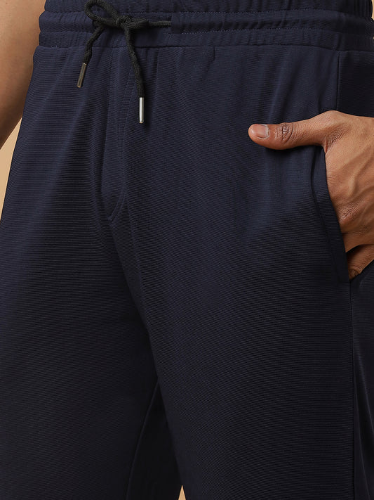 Navy Blue | Stretchable Ribbed Track Pants | Gym & Daily Wear