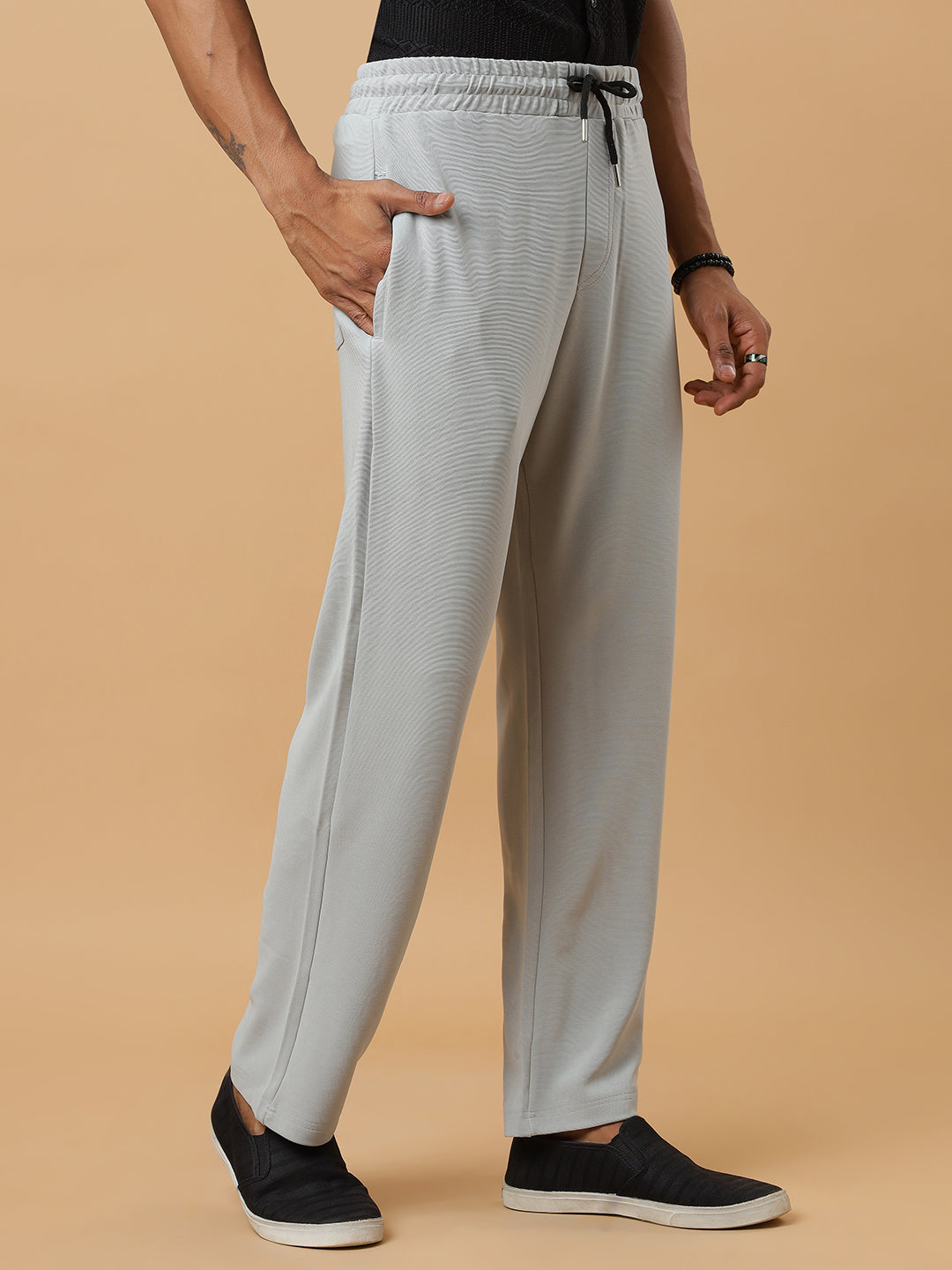 Grey | Stretchable Ribbed Track Pants | Gym & Daily Wear