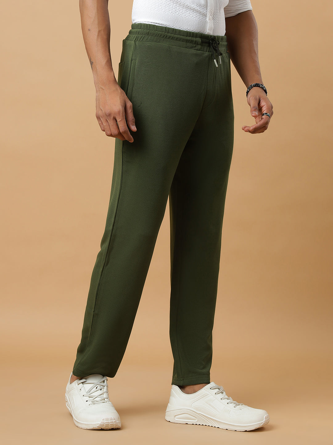 Olive Green | Stretchable Ribbed Track Pants | Gym & Daily Wear