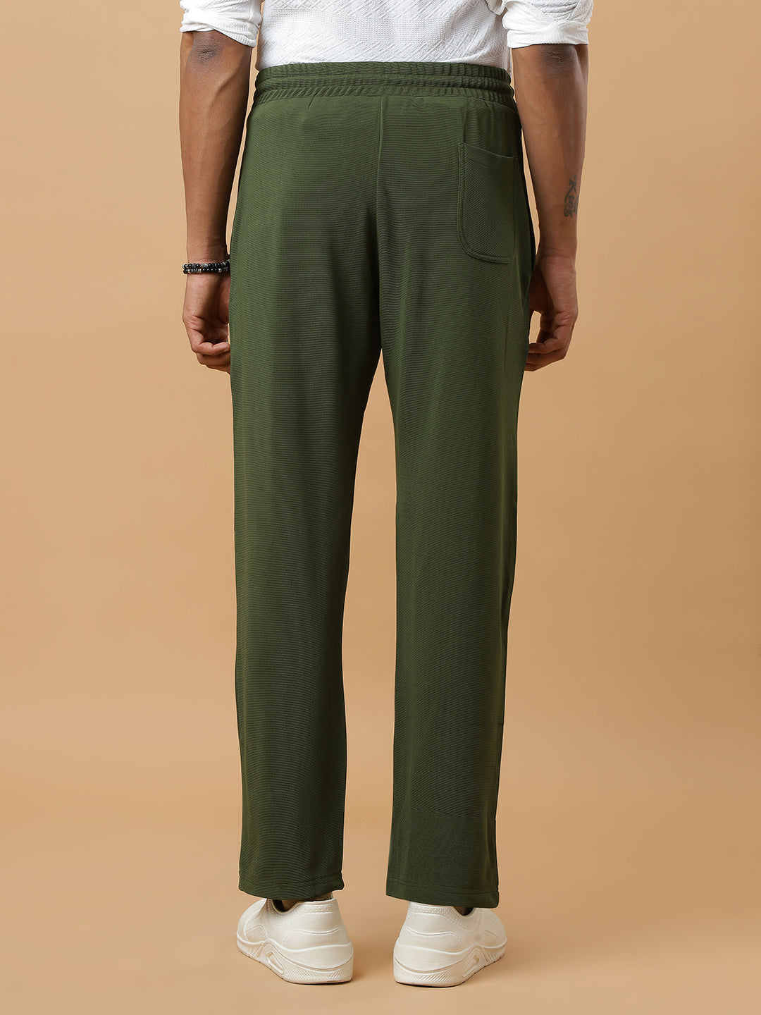 Olive Green | Stretchable Ribbed Track Pants | Gym & Daily Wear
