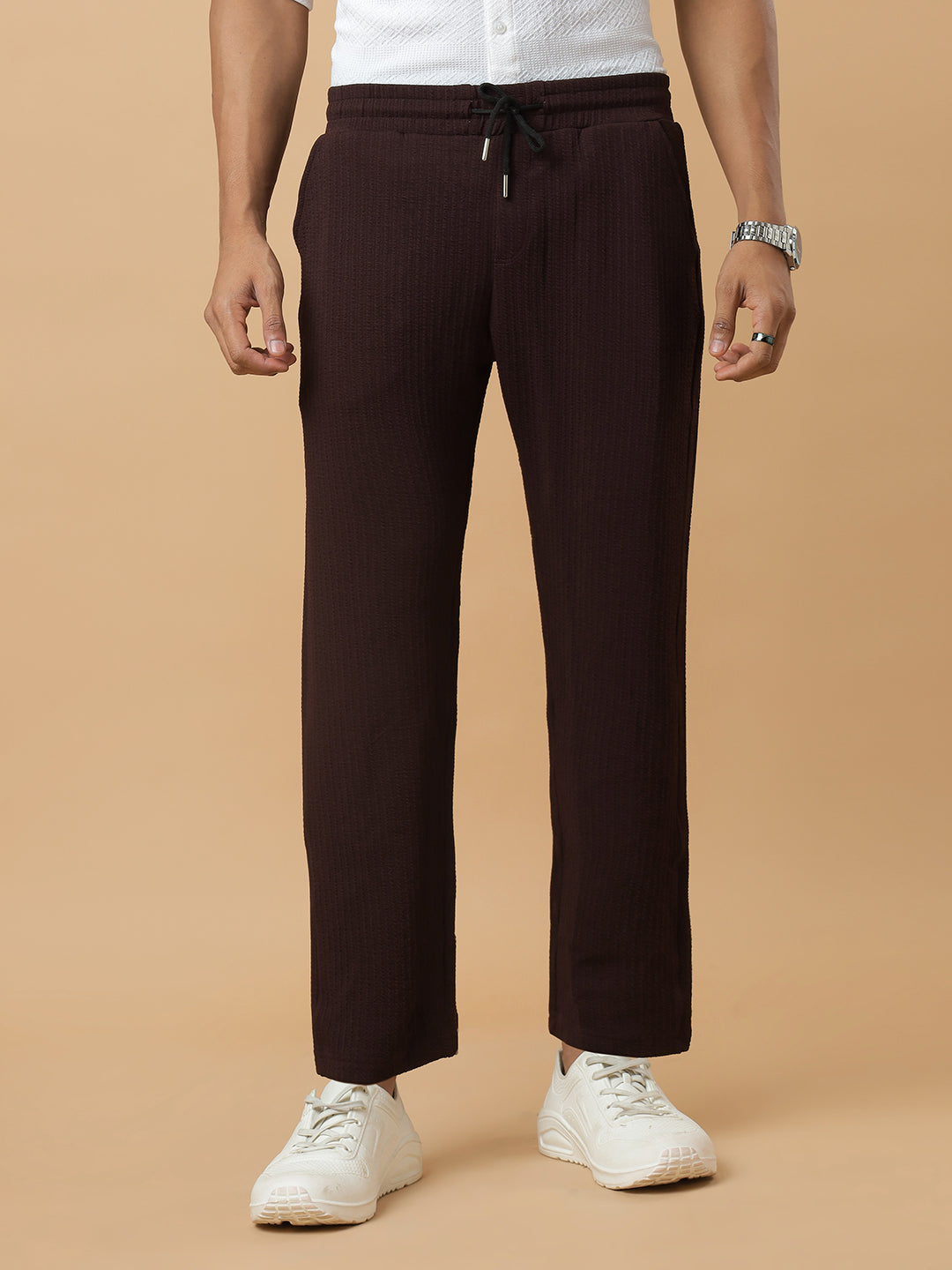 Coffee | Relaxed Fit Textured | Breathable & Durable Track Pants
