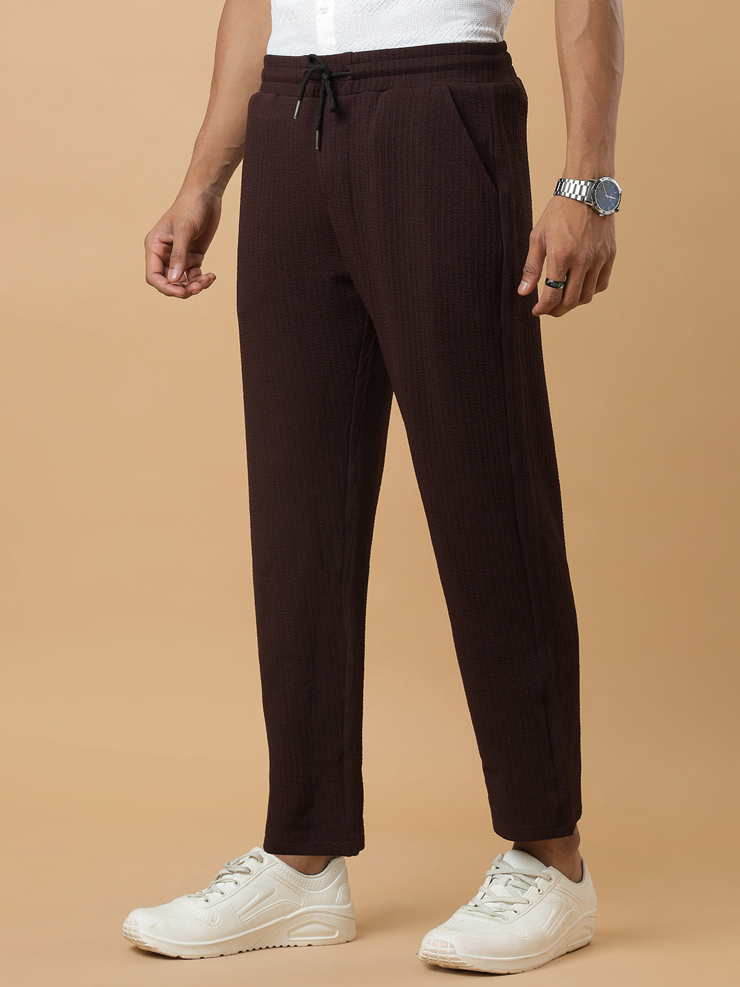Coffee | Relaxed Fit Textured | Breathable & Durable Track Pants