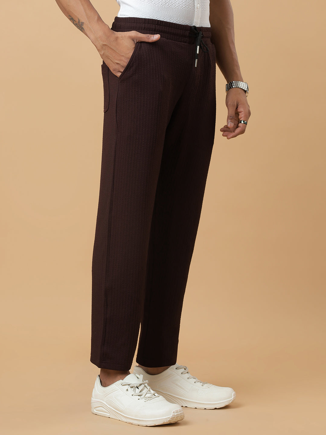 Coffee | Relaxed Fit Textured | Breathable & Durable Track Pants