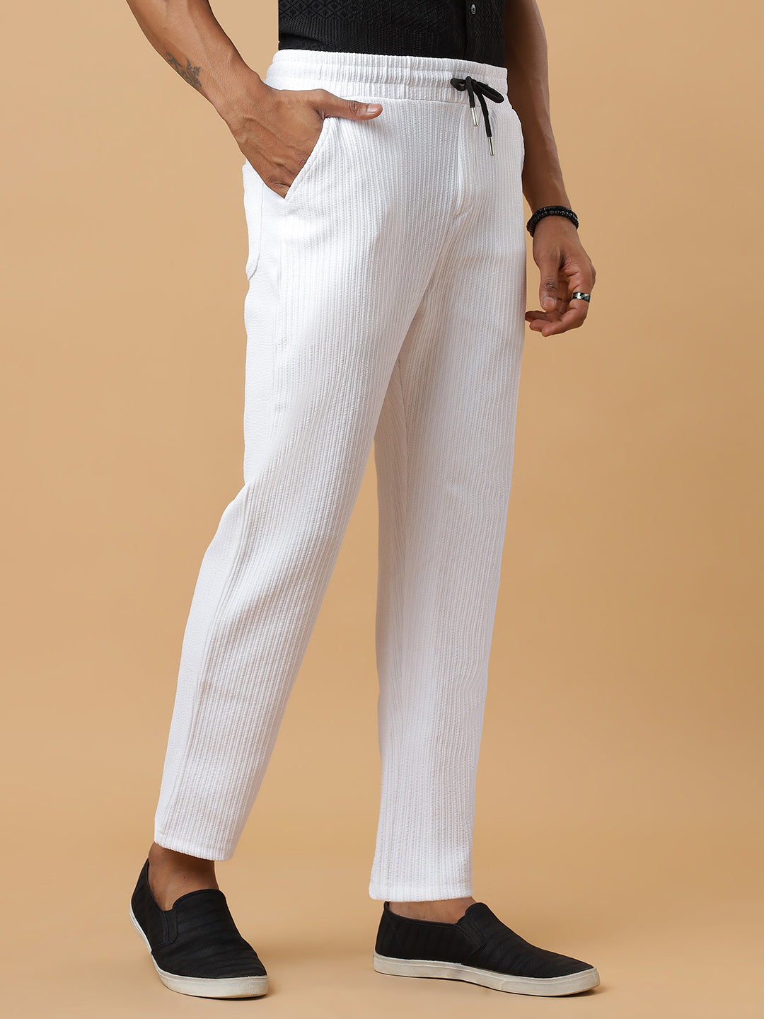 White | Relaxed Fit Textured | Breathable & Durable Track Pants