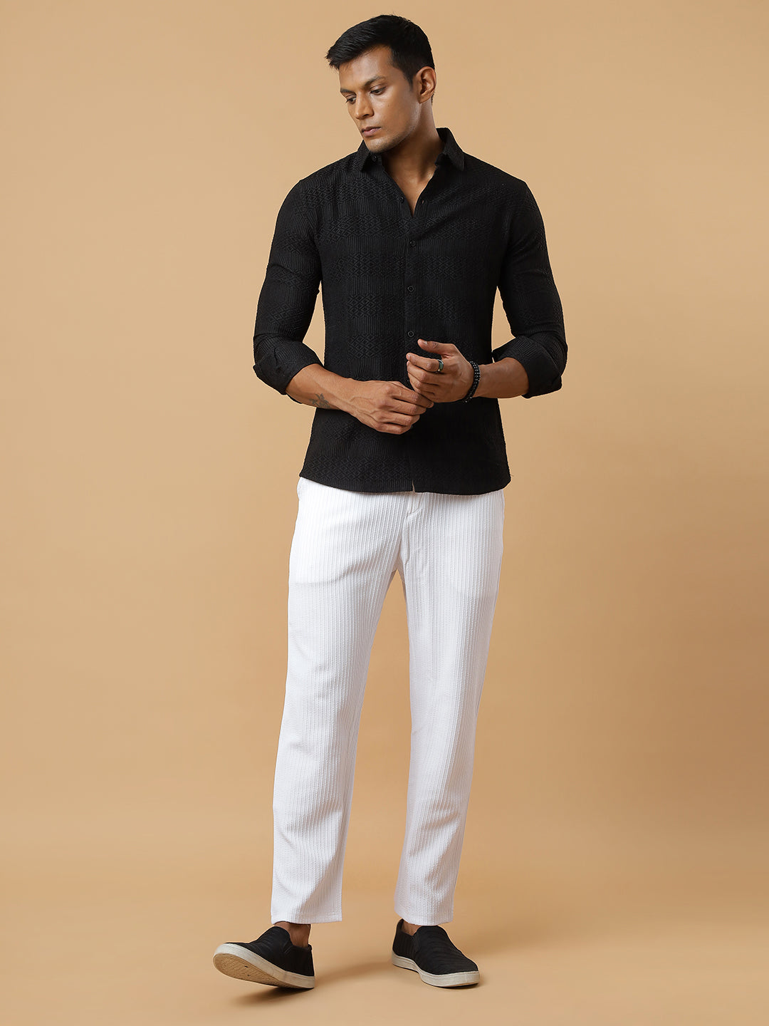 White | Relaxed Fit Textured | Breathable & Durable Track Pants