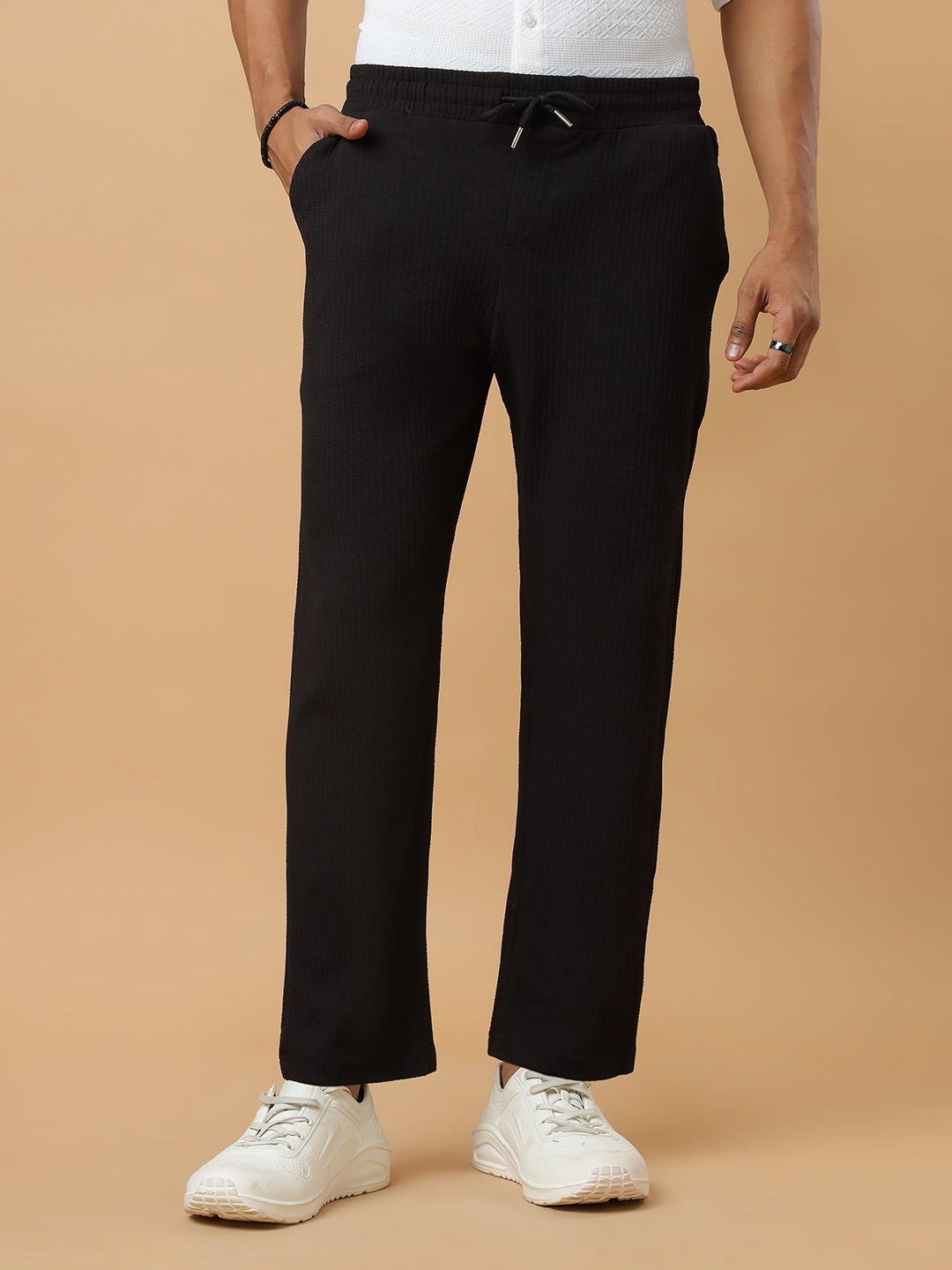 Black | Relaxed Fit Textured | Breathable & Durable Track Pants