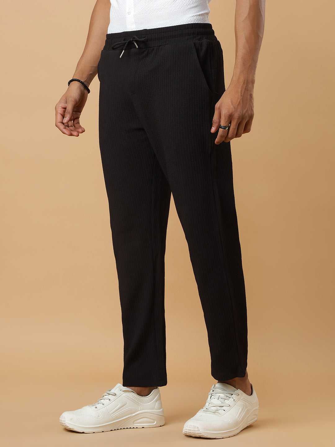 Black | Relaxed Fit Textured | Breathable & Durable Track Pants