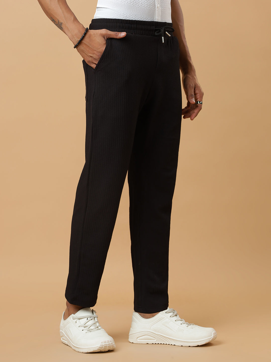 Black | Relaxed Fit Textured | Breathable & Durable Track Pants