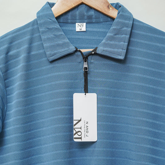 Airforce | Jacquard Knit Textured | Polo Zipper T-Shirt