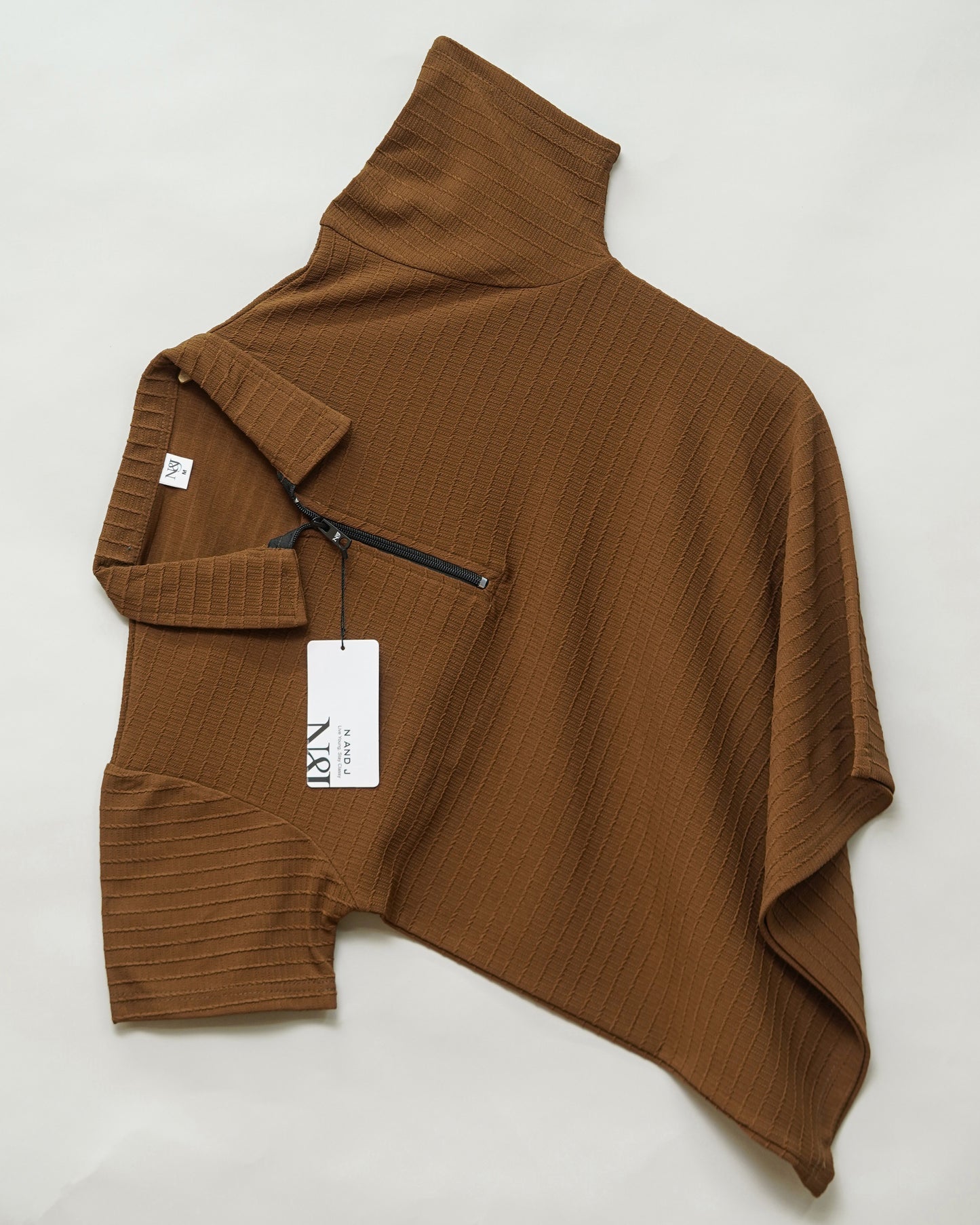 Brown | Box Waffle Knit | Polo Zipper T-Shirt