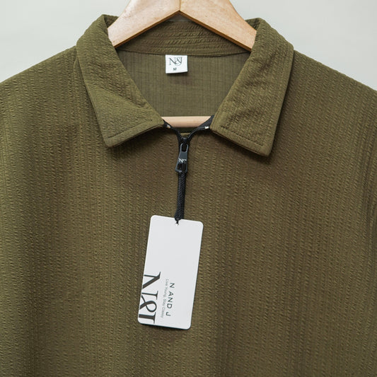 Choco | Pique Textured | Polo Zipper T-Shirt