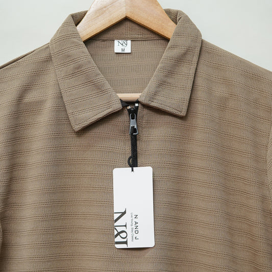 Choco | Ottoman Rib Textured | Polo Zipper T-Shirt
