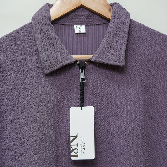 Dark Wine | Pique Textured | Polo Zipper T-Shirt
