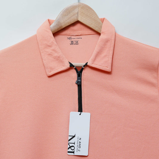 Peach Zipper Polo T Shirt