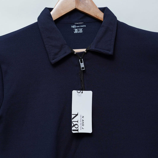 Navy Blue Zipper Polo T Shirt