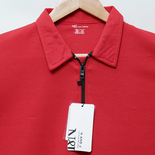Red Zipper Polo T Shirt