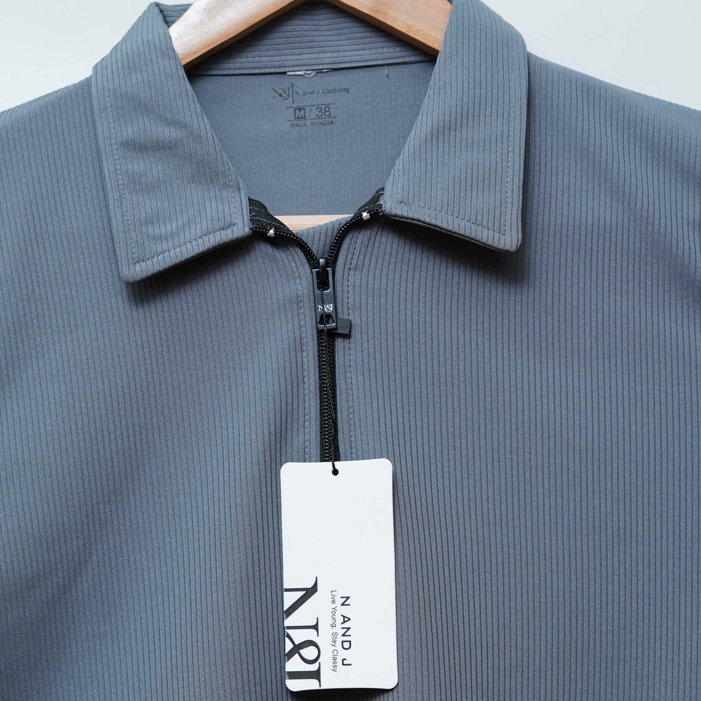 Dark Grey Zipper Polo T Shirt