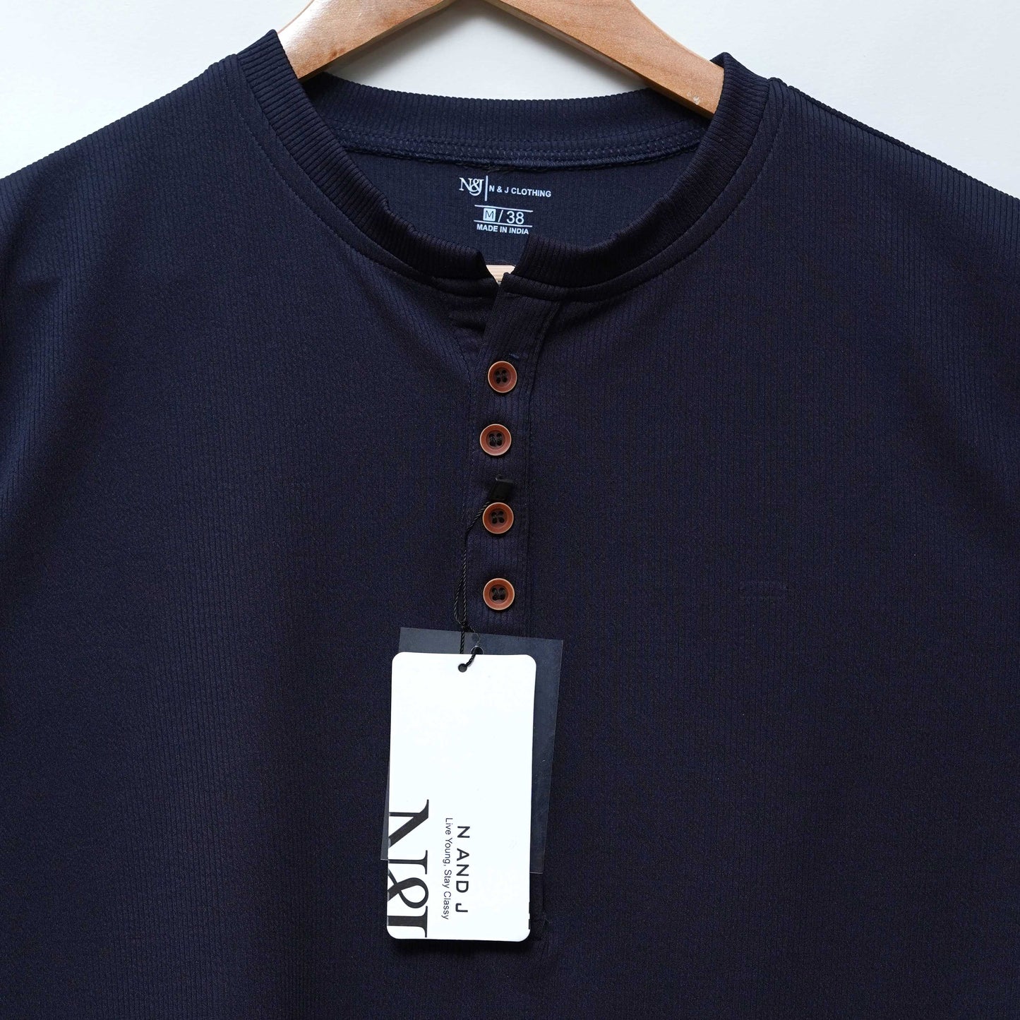 Navy Blue | Premium Henley Neck | Polo T-Shirt