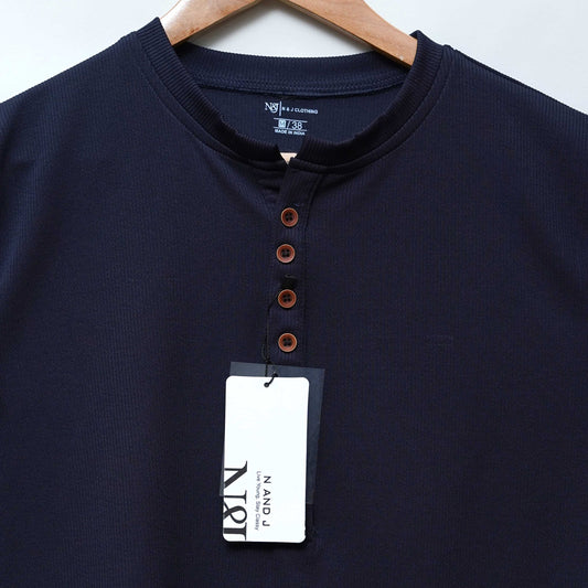 Navy Blue | Premium Henley Neck | Polo T-Shirt