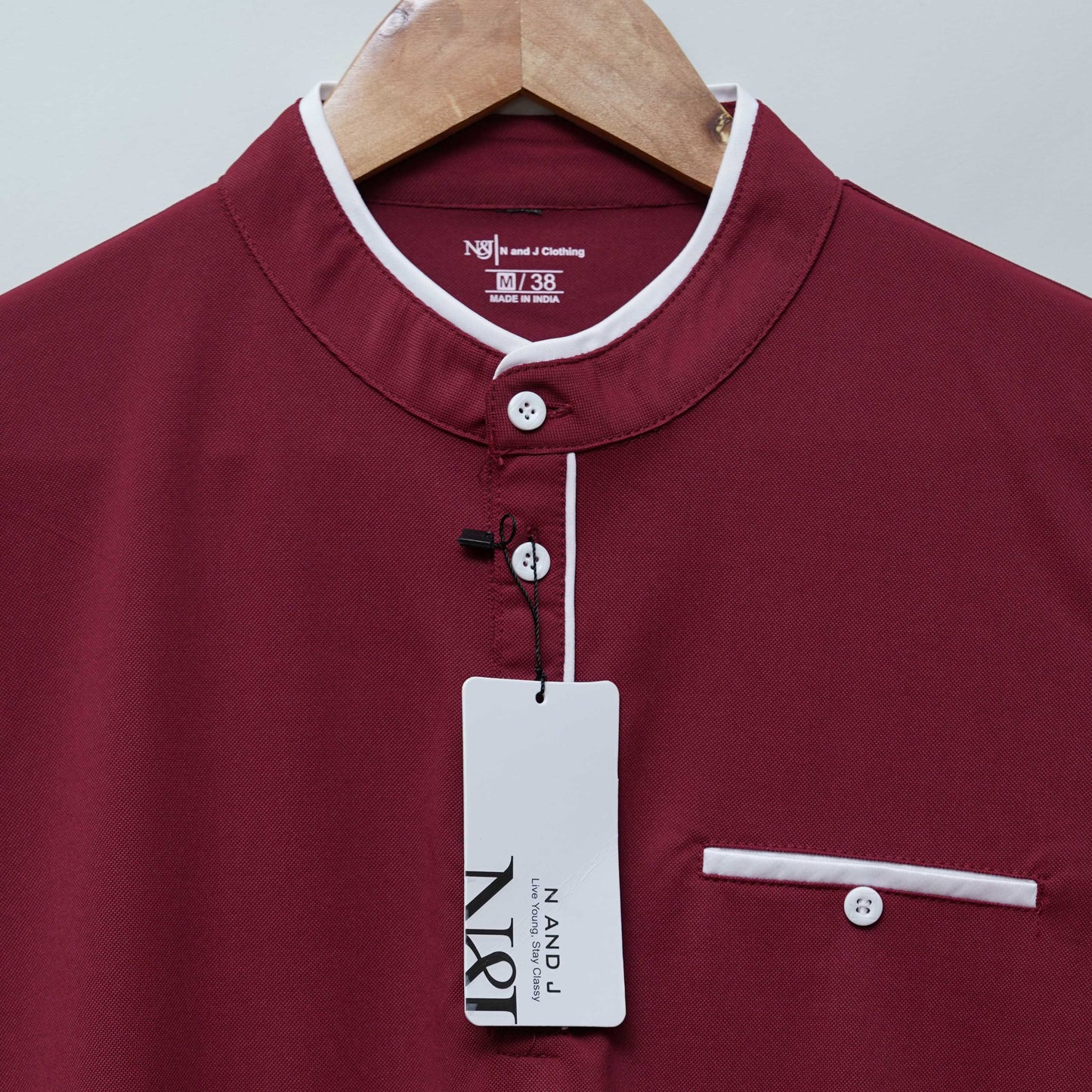 Maroon | Henley Neck T-Shirt | PocketCut