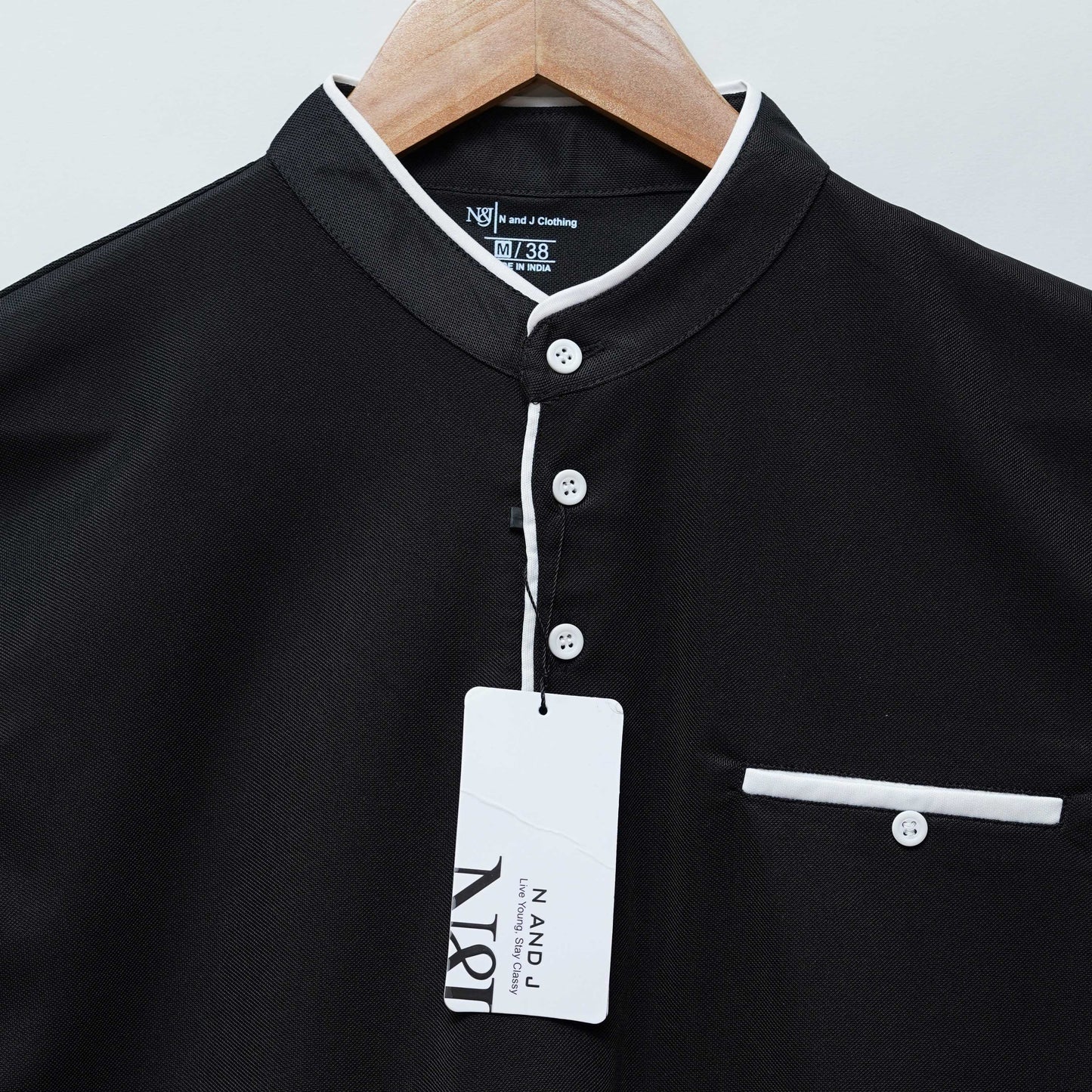 Black | Henley Neck T-Shirt | PocketCut