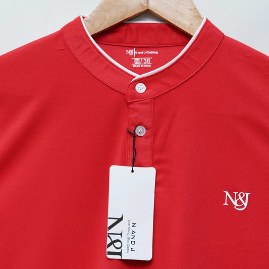 Red | Solid Henley Neck | Polo T-Shirt