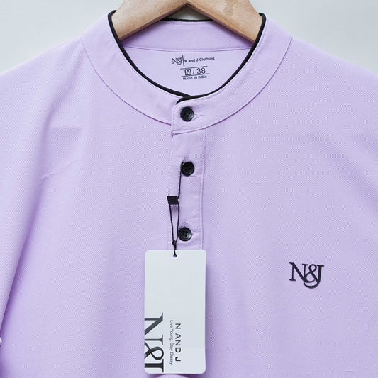 Lavender | Solid Henley Neck | Polo T-Shirt